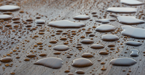 Wooden planks bathed in the rain