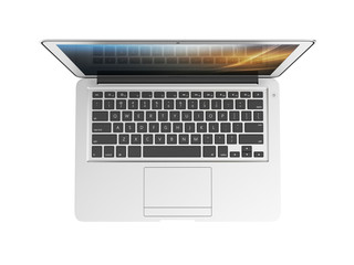 Modern laptop top view isolated on white background 3d without shadow