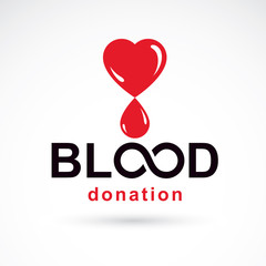 Blood donation inscription made with heart shape and blood drops. Healthy lifestyle conceptual symbol.
