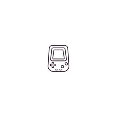 Mini retro gaming portable console - line icon on isolated background. Pocket game device - vector sign, symbol, pictogram in thin outline style.