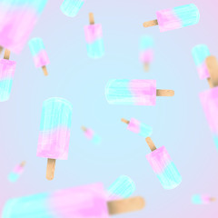 Falling ice cream popsicles blue and pink pastel colors background. Vector stock illustration