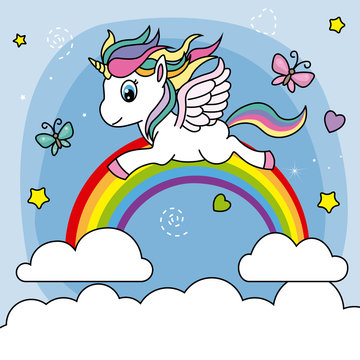 unicorn flying over the rainbow