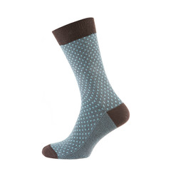 one colored sock is standing on a shape, the shape is not visible, on a white background is isolated