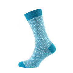 one colored sock is standing on a shape, the shape is not visible, on a white background is isolated