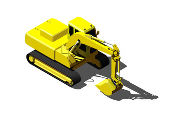 Heavy excavator isolated on white. Modern isometric construction vehicle illustration
