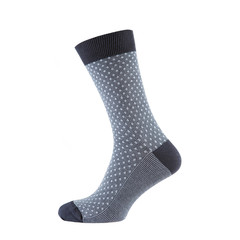 one colored sock is standing on a shape, the shape is not visible, on a white background is isolated