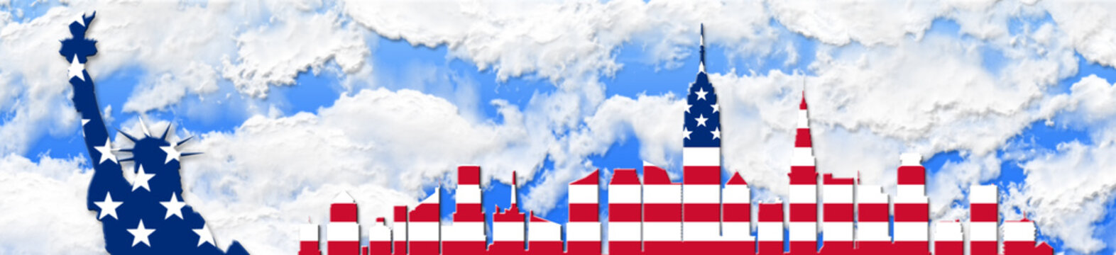 United States Of America. 4th of July, Independence Day Concept. New York City Skyline Against Sky Background 3D illustration