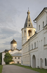 Fototapeta na wymiar Holy Myrrhbearers church and cathedral belfry in Novgorod the Great (Veliky Novgorod). Russia