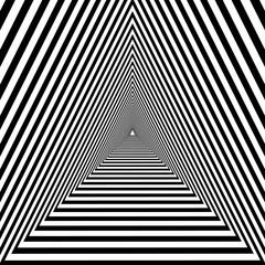 triangular tunnel, black and white geometric psychedelic optical drawing