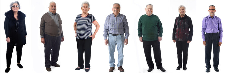 senior group sixty, seventy and eighty isolated on white