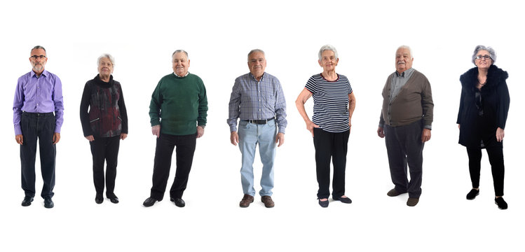 senior group sixty, seventy and eighty isolated on white