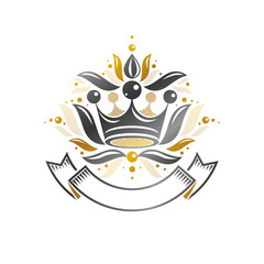 Royal Crown emblem. Heraldic vector design element. Retro style label, heraldry logo. Ornate logotype isolated on white background.