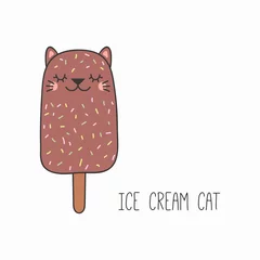 Foto op Aluminium Hand drawn vector illustration of a kawaii funny ice cream bar with cat ears. Isolated objects on white background. Line drawing. Design concept for cat cafe menu, children print. © Maria Skrigan