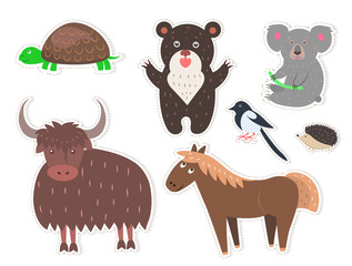 Wild Cartoon Animals Isolated Stickers Collection