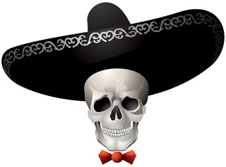 Skull wearing a sombrero, Day of the Dead Calaca, Mexican holiday character realistic vector illustration