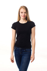 Fototapeta premium woman white background t-shirt