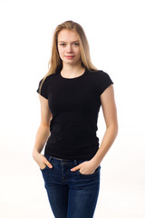 Obraz premium woman white background t-shirt