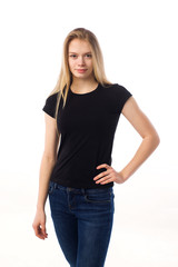 Fototapeta premium woman white background t-shirt