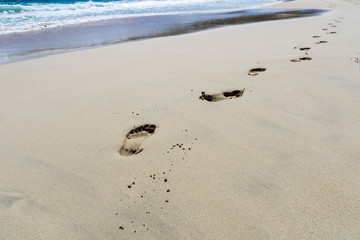 Mallorca, Footmark in sand beach while sun shines