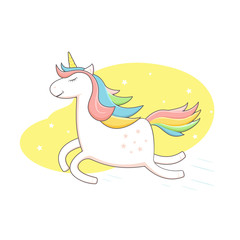 Unicorn on yellow background with stars