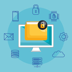 computer display with internet security icons vector illustration design