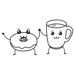 coffee cup with sweet donuts kawaii characters vector illustration design
