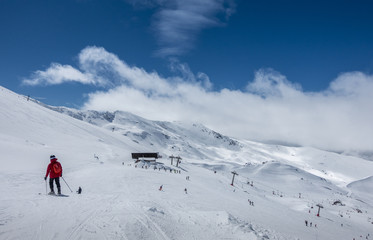 Fototapeta na wymiar Ski slopes of Pradollano in Sierra Nevada mountains in Spain