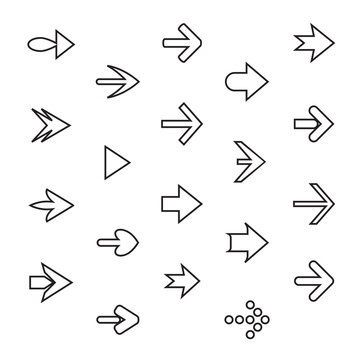 Set of outline arrows. Collection of vector buttons.
