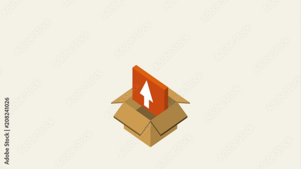 Poster cardboard box upload arrow data technology animation