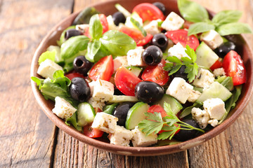 vegetable salad with feta, olive and tomato