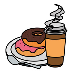 coffee in plastic container with sweet donut vector illustration design