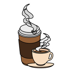 coffee cup and plastic container vector illustration design