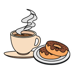 coffee cup with sweet donuts vector illustration design