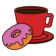 coffee cup with sweet donuts vector illustration design