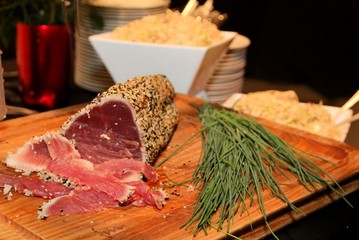 The sliced tuna looks delicious.