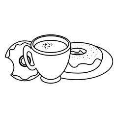 coffee cup with sweet donuts vector illustration design