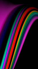 Fluid rainbow colors on black background, vector wave lines and swirls