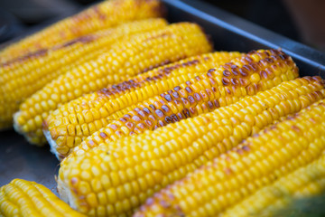 grilled sweet corn at a street food market festival