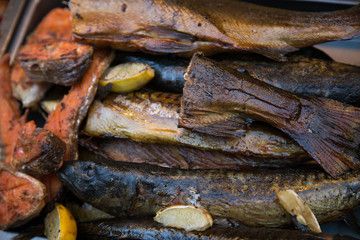 grilled fish at a street food market festival
