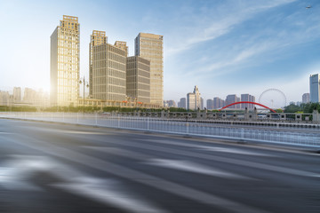 Fototapeta na wymiar Tianjin city architecture with prospects for Asphalt Pavement