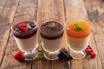 panna cotta with chocolate or fruit