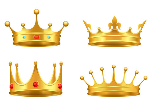 Golden Crown with Gems 3d Icon Realistic Vector