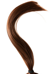 long healthy straight brown hair ponytail isolated on white background