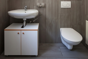 Front view bathroom with sink and toilet