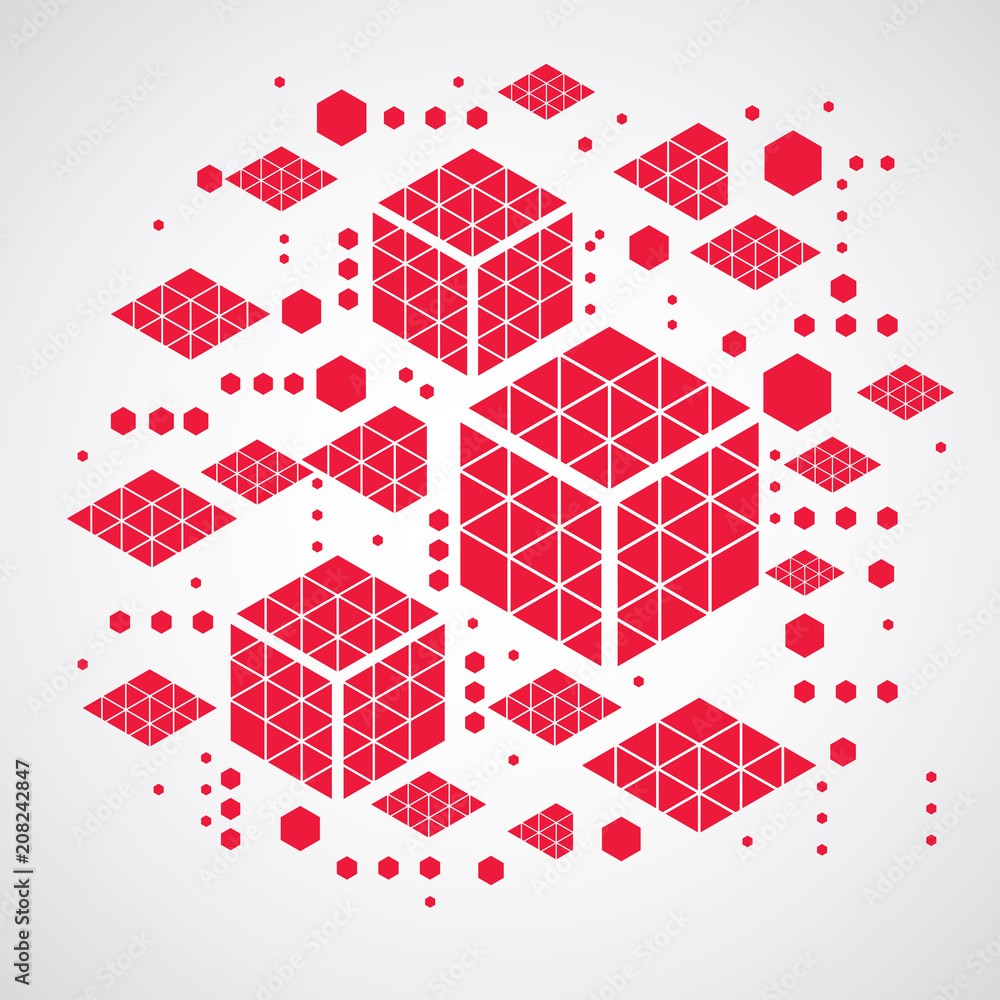 Poster modular bauhaus vector background, created from simple geometric figures like hexagons, circles and 