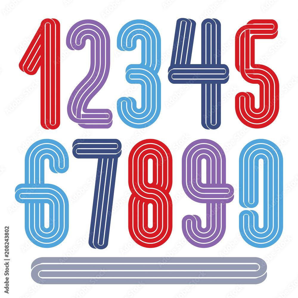 Poster vector funky tall numerals collection made with parallel stripes, for use in logo design for nightcl