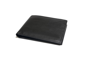 Man's black, leather wallet isolated on white background
