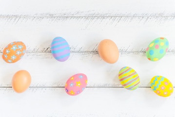 Easter eggs on wooden background