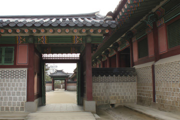 open gates to the courtyards of the old royal residence Gyeongbokgung (Seoul, South Korea)