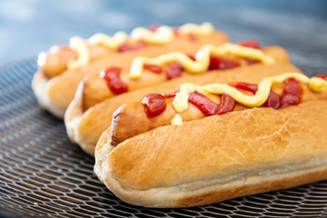 Home made Grilled Hot Dog with cheese, ketchup